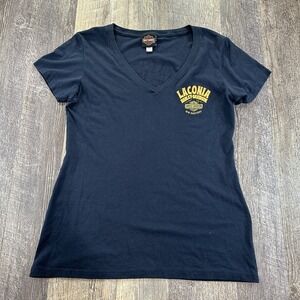Harley Davidson Laconia New Hampshire Women's Short‎ Sleeve T-Shirt Size L Blue